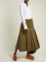 MARNI Pleated khaki-green cotton-sateen skirt ~ high waisted ~ box pleat front