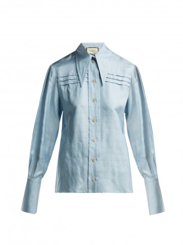 GUCCI Point-collar blue silk-dupion shirt ~ luxe shirts