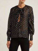 SAINT LAURENT Polka-dot fil coupé silk-blend blouse ~ metallic spots