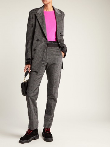 MSGM Prince of Wales-check brushed-velvet trousers ~ grey and black checked pants