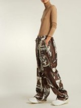 EDWARD CRUTCHLEY Brown Printed silk wide-leg trousers ~ mythical prints ~ casual luxe