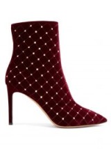 VALENTINO Rockstud Spike burgundy velvet ankle boots ~ studded dark-red booties