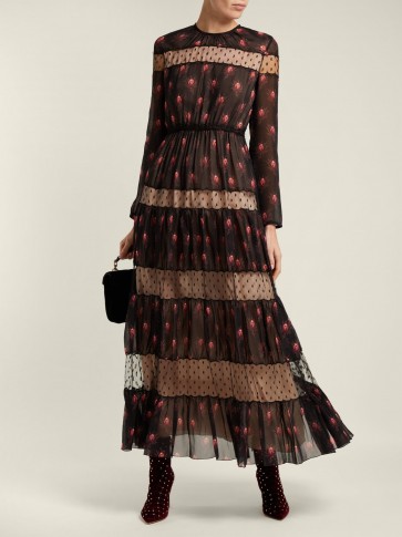 GIAMBATTISTA VALLI Rosebud-print black silk-chiffon dress ~ chic boho style