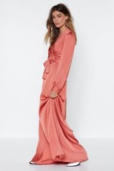 Nasty Gal Satin Lover Maxi Dress Rust – long wrap style dresses