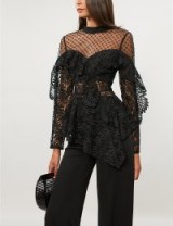 SELF-PORTRAIT Embellished-detail black lace top