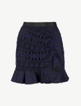 SELF-PORTRAIT Frilled-trim navy lace mini skirt