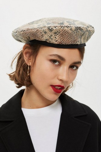 TOPSHOP Snake Effect Beret in Beige / French style