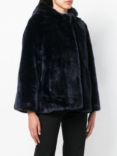 SACAI blue faux fur hooded coat