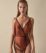 REISS TAHLIA PLUNGE WRAP FRONT SWIMSUIT BRONZE ~ glamorous swimwear