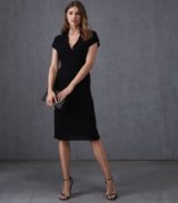 REISS TALITHA RIBBED KNITTED DRESS BLACK ~ wrap style ~ chic lbd