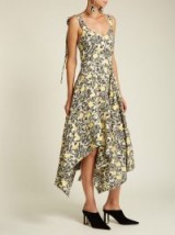 PROENZA SCHOULER Tie-shoulder floral-print crepe dress / asymmetric hem