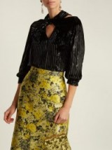 ERDEM Zadie black metallic fil-coupé striped velvet top ~ elegant cut-outs