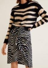 Mango Zebra print skirt in black – mono animal prints – feature frill – asymmetric hem