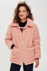 TOPSHOP Pink Zip Up Borg Jacket / casual fluff