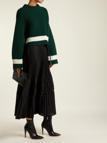 ALEXANDER MCQUEEN Zip-sleeved step-hem green wool-blend sweater ~ stylish chunky knit