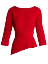 LANVIN Red Asymmetric peplum wool-crepe top ~ asymmetric hemline