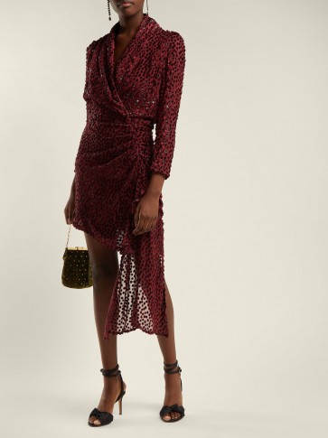 DODO BAR OR Ava burgundy asymmetric polka-dot fil-coupé dress ~ glamorous draped design
