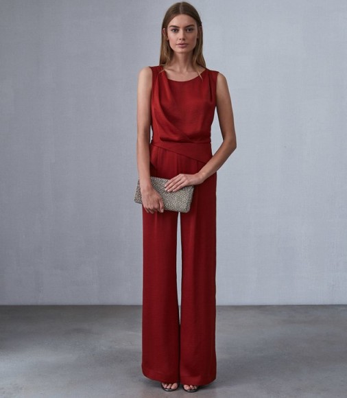 REISS BENITA LOW BACK DETAIL JUMPSUIT BERRY ~ stylish party wear