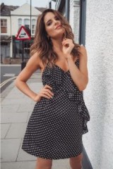 BINKY BLACK POLKA DOT FRILL CAMI DRESS | ruffled slip