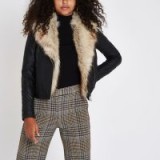 River Island Black faux fur trim biker jacket – glamorous winter jacket