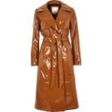 RIVER ISLAND Brown vinyl tie waist trench coat – shiny mac