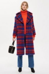 TOPSHOP Brushed Check Zip Back Coat – blue & red checks