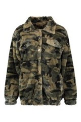 boohoo Camo Faux Fur Trucker Khaki