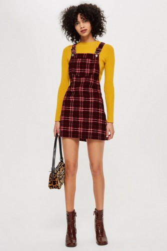 TOPSHOP Red Check Corduroy Pinafore Dress