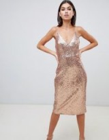 Club L sequin cami midi dress in gold / metallic party slip