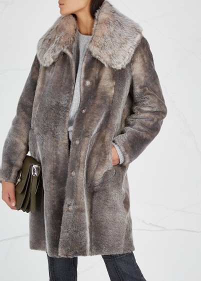 DOM GOOR Grey fur-effect shearling coat ~ winter luxe