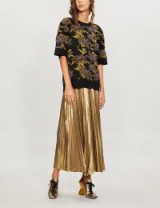 DRIES VAN NOTEN High-waist gold metallic-plissé skirt