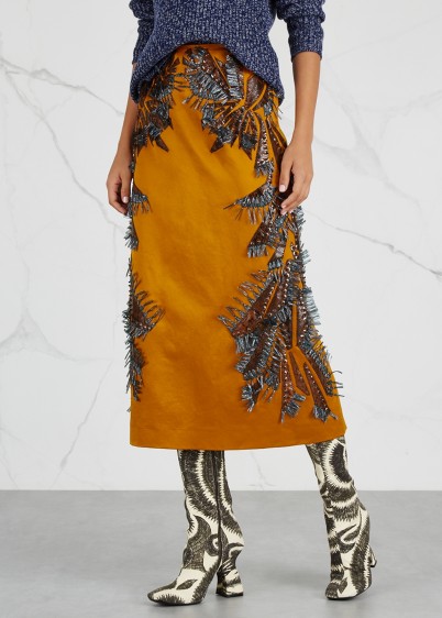 DRIES VAN NOTEN Shine appliquéd satin skirt