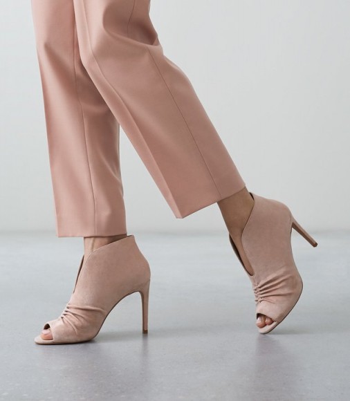 REISS ELIZABETHA OPEN-TOE RUCHED ANKLE BOOTS BLUSH ~ pale-pink booties ~ luxe footwear