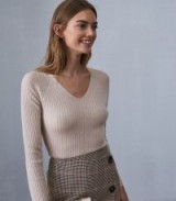 REISS ELOUISE RIBBED V-NECK JUMPER SOFT PINK ~ autumn staple