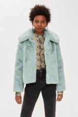 TOPSHOP Faux Fur Coat in Pistachio