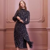 L.K. Bennett FILIA NAVY SILK DRESS in MIDNIGHT BLUE / floaty star print frock