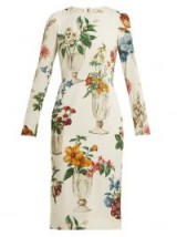 DOLCE & GABBANA White Floral and vase-print silk-blend crêpe dress