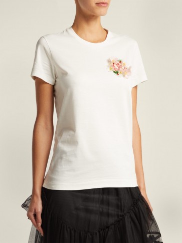 4 MONCLER SIMONE ROCHA Flower-logo white cotton T-shirt ~ embellished tee