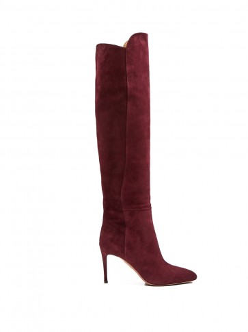 AQUAZZURA Gainsbourg 85 burgundy suede knee-high boots ~ classic autumn footwear