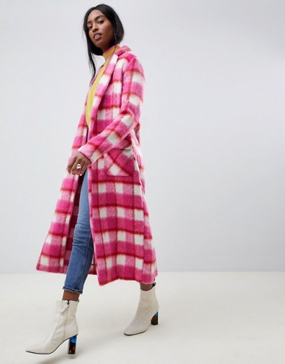 Glamorous Tall longline coat in bright pink check