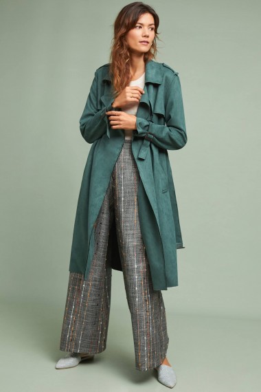 ett:twa Harley Faux-Suede Trench Green ~ stylish belted autumn coat