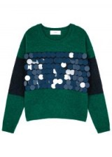 IN.NO Wren green and blue embellished wool-blend jumper / shiny large disc sequins