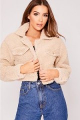 IN THE STYLE IRIS CAMEL TEDDY FUR CROPPED TRUCKER JACKET – oversized/crop hem