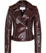 REISS ISLA PATENT LEATHER BIKER JACKET OXBLOOD ~ casual luxe