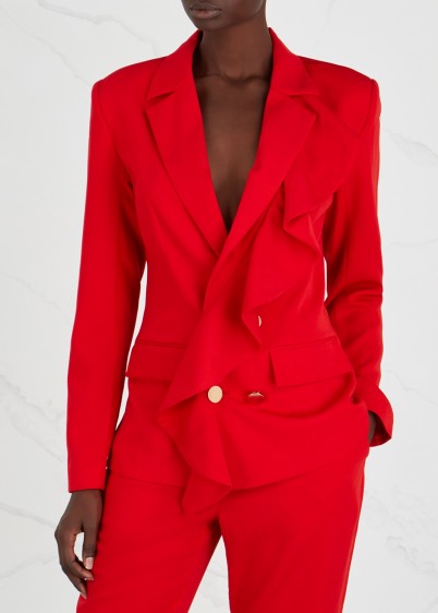 KEEPSAKE Daylight red ruffle-trimmed blazer ~ feminine front frill jacket