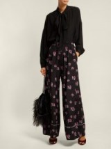 RACIL Korin black and purple floral-print silk-crepe trousers