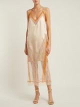 JONATHAN SIMKHAI Cream and Orange Lace-trimmed satin dress | luxe slip dress