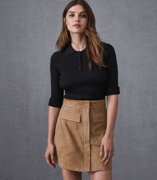 REISS LEAH SUEDE MINI SKIRT STONE ~ classic A-line