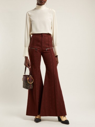 CHLOÉ Little Horses burgundy high-rise wool-blend trousers ~ 70s vintage style flares ~ seventies retro pants