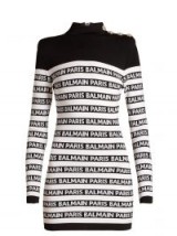 BALMAIN Black and White Logo-knit high-neck mini dress ~ evening glamour